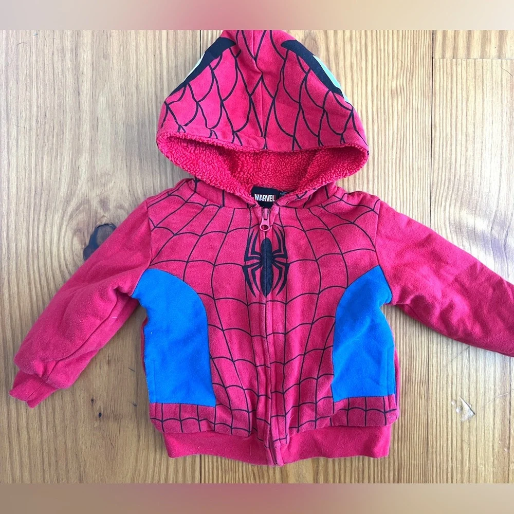 Marvel Superhero Fleece Lined Spider-Man Hoodie - Red and Blue 2T - Picture 5 of 6